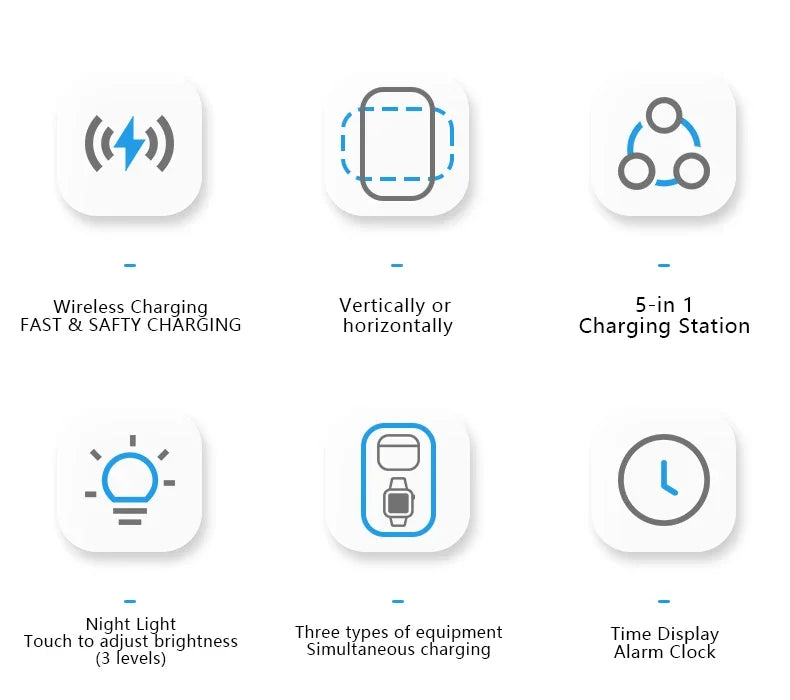 محطة شحن لاسلكية 5 في 1: آيفون، ساعة، سماعات AirPods